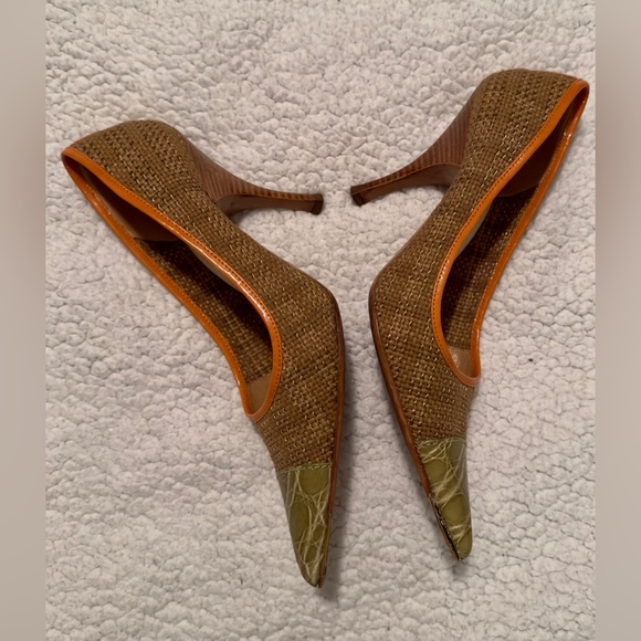 Prada Shoe Textile Green Crocodile Toe Cap Patent Leather Trim - Picture 8 of 16